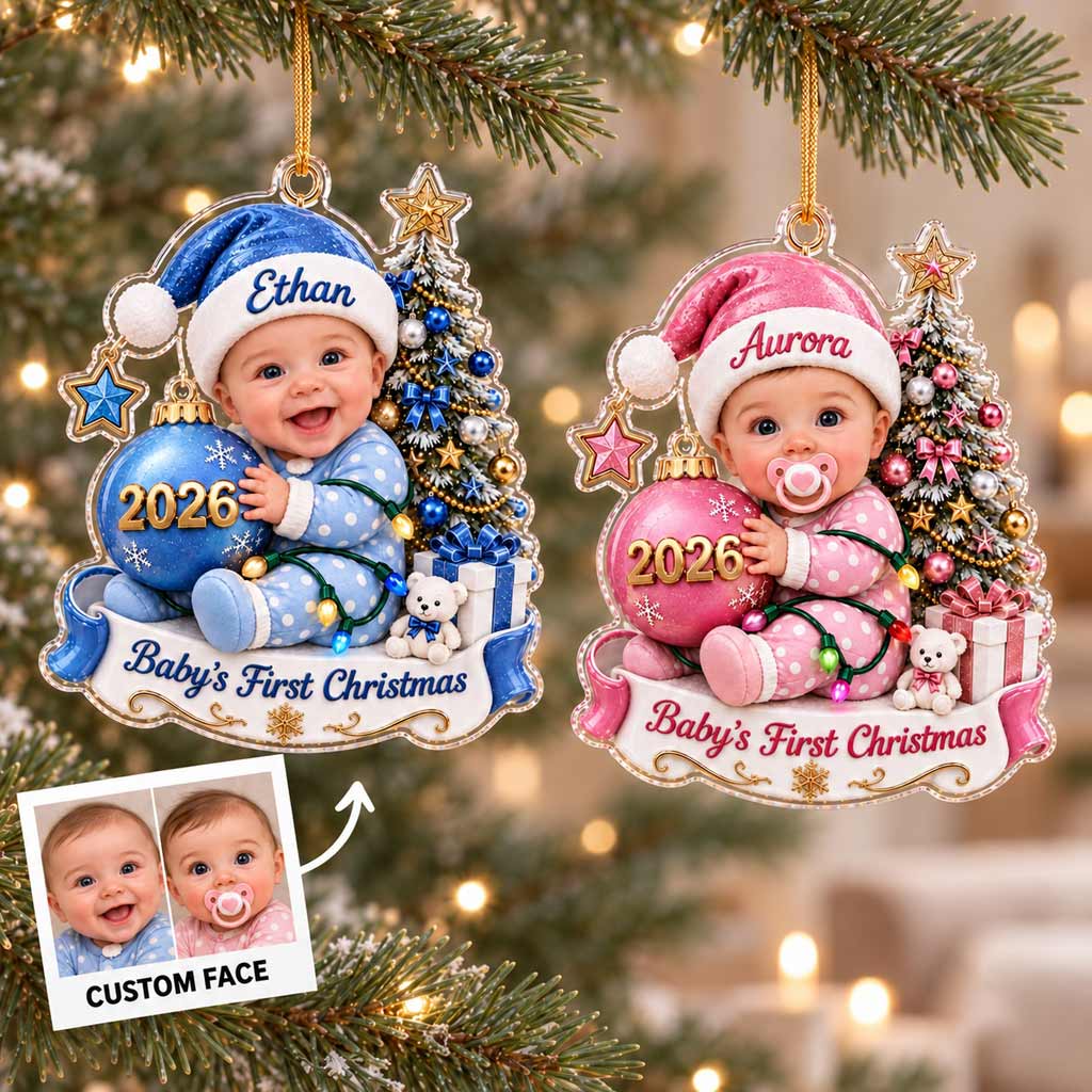 Baby's First Christmas 2026 Christmas Tree Custom Face Name Newborn Keepsake Acrylic Christmas Ornament