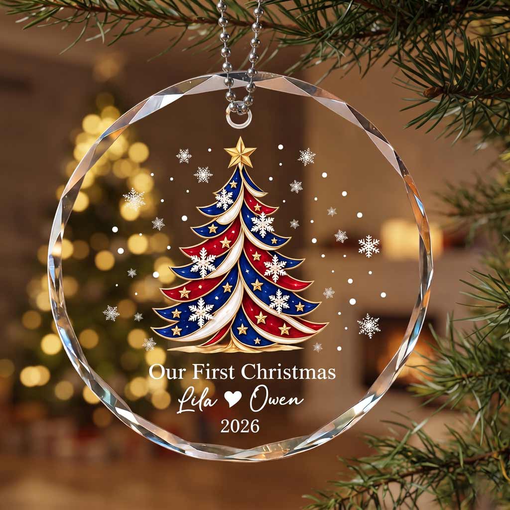 Our First Christmas Snowflake 250 Anniversary Tree Personalized Couple Custom Names Date Romantic Round Glass Ornament