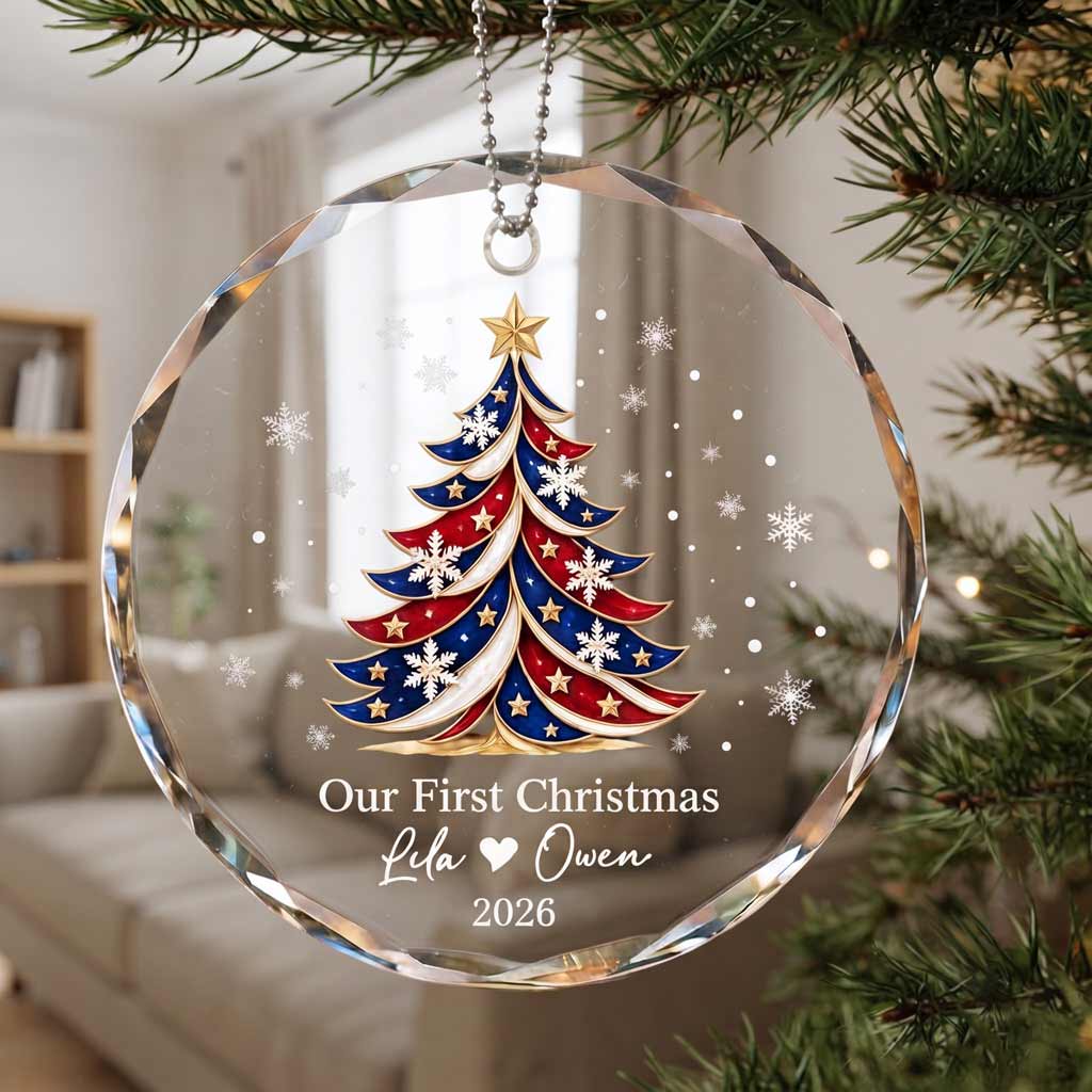 Our First Christmas Snowflake 250 Anniversary Tree Personalized Couple Custom Names Date Romantic Round Glass Ornament