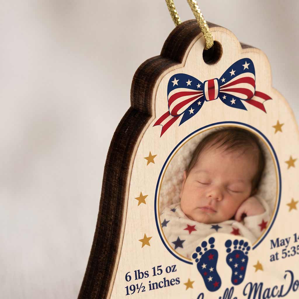 My First Christmas 2026 America's 250th Anniversary Year Baby Birth Keepsake Personalized Patriotic Wooden Christmas Ornament