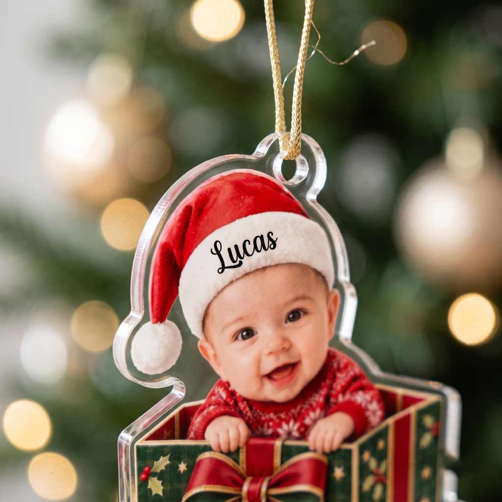 Baby's First Christmas Gift Box 2026 Custom Face Name Newborn Keepsake Acrylic Christmas Ornament