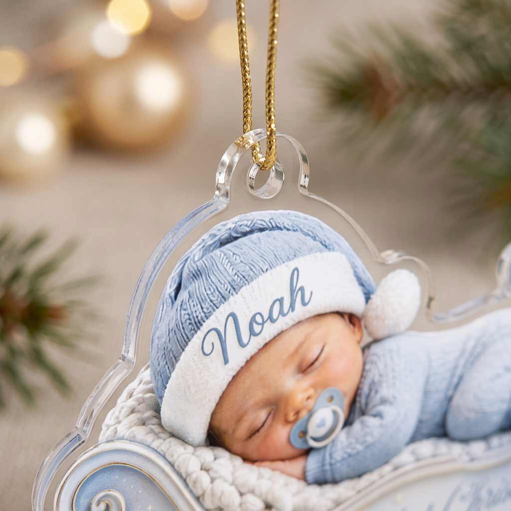 Baby's First Christmas 2026 Sleigh Custom Baby Face Name Newborn Baby Gift Acrylic Christmas Ornament