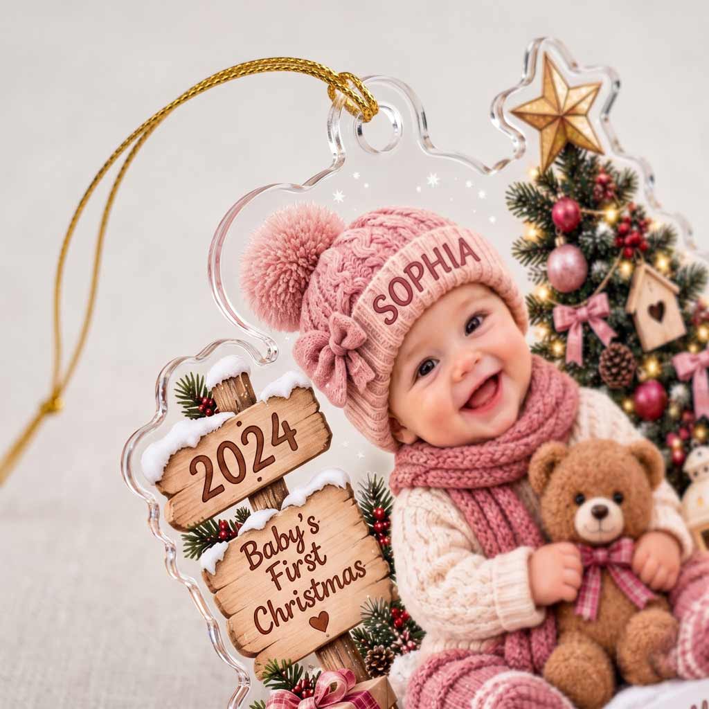 Baby's First Christmas Little Blessing 2026 Custom Face Name Newborn Keepsake Acrylic Christmas Ornament