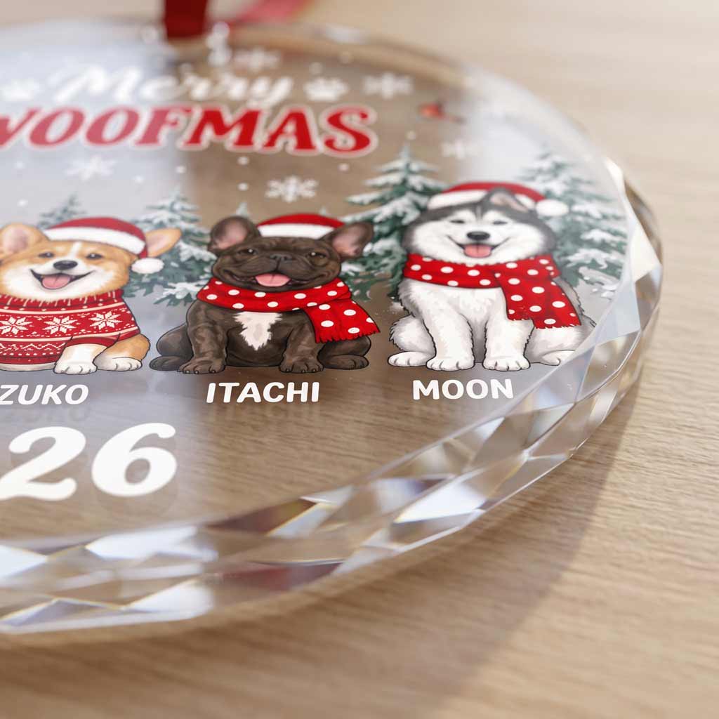 Merry Woofmas 2026 Holiday Keepsake Personalized Dog Round Glass Christmas Ornament