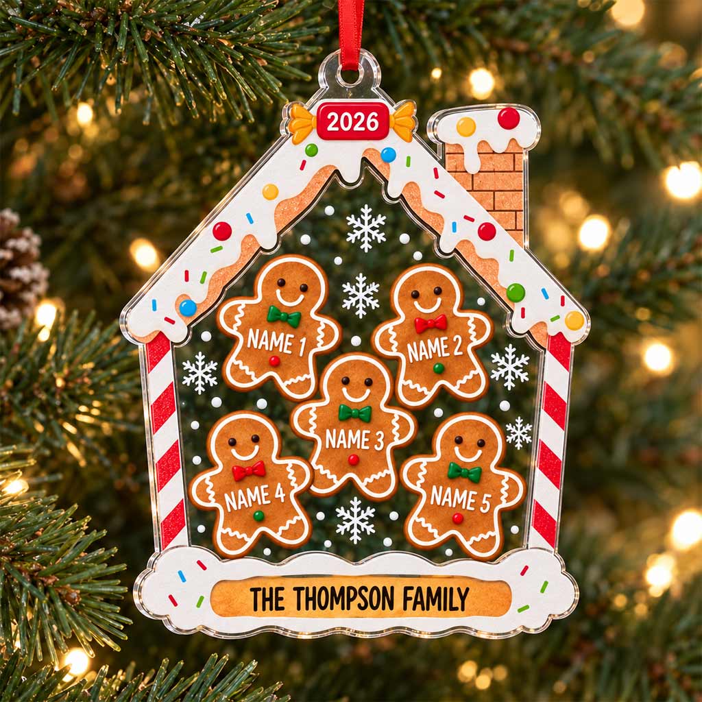 Gingerbread House Family Christmas 2026 Custom Family Name Names Family Keepsake Acrylic Christmas Ornament