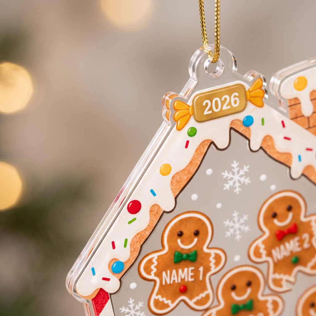 Gingerbread House Family Christmas 2026 Custom Family Name Names Family Keepsake Acrylic Christmas Ornament