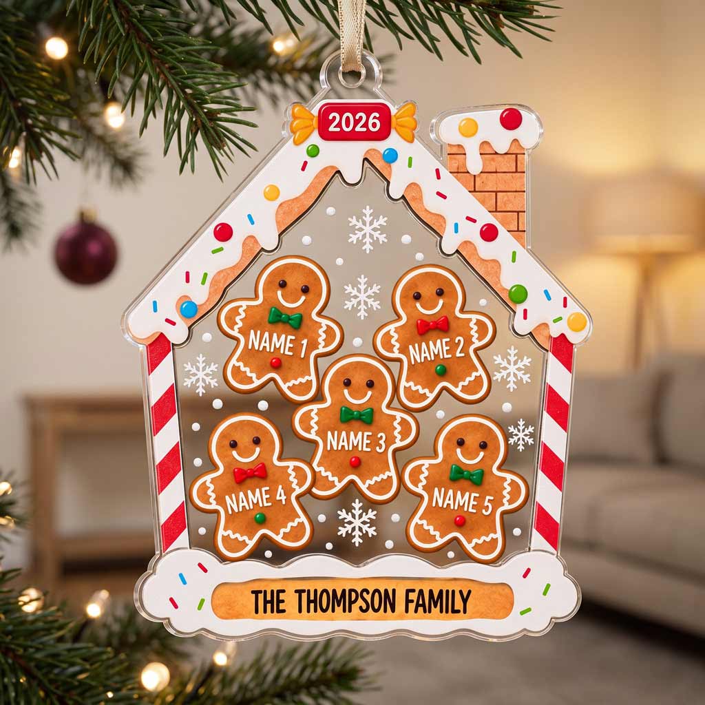 Gingerbread House Family Christmas 2026 Custom Family Name Names Family Keepsake Acrylic Christmas Ornament