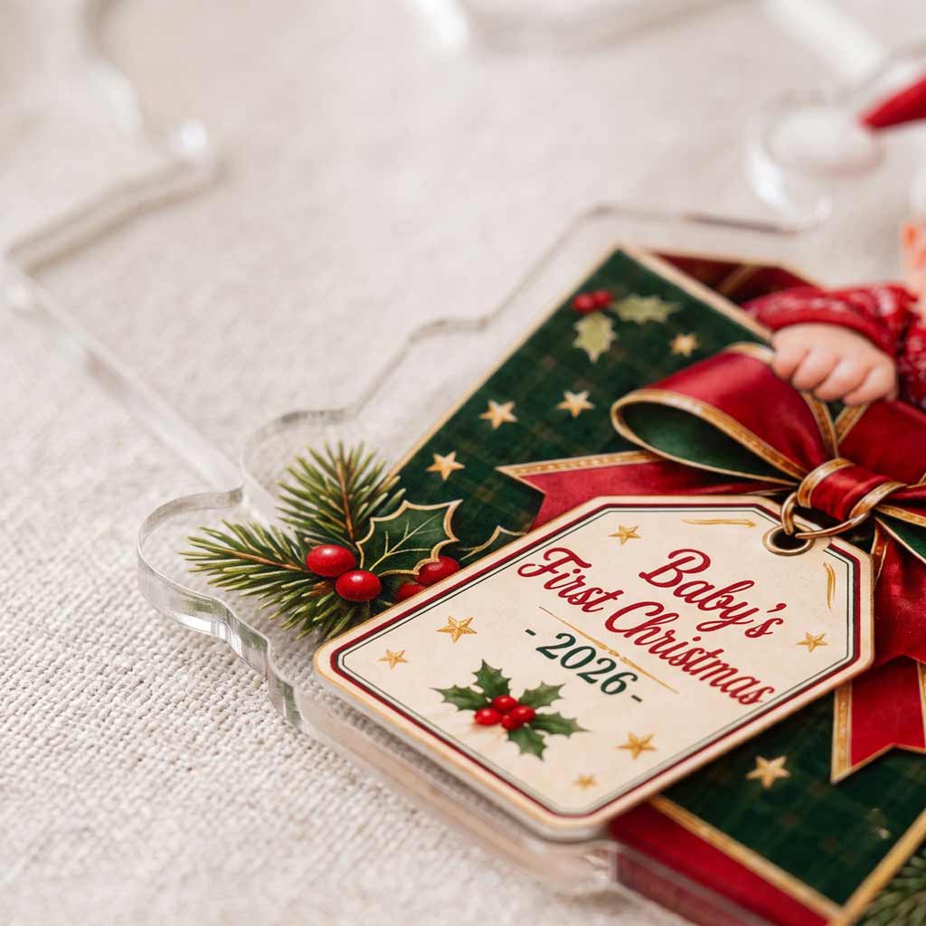 Baby's First Christmas Gift Box 2026 Custom Face Name Newborn Keepsake Acrylic Christmas Ornament