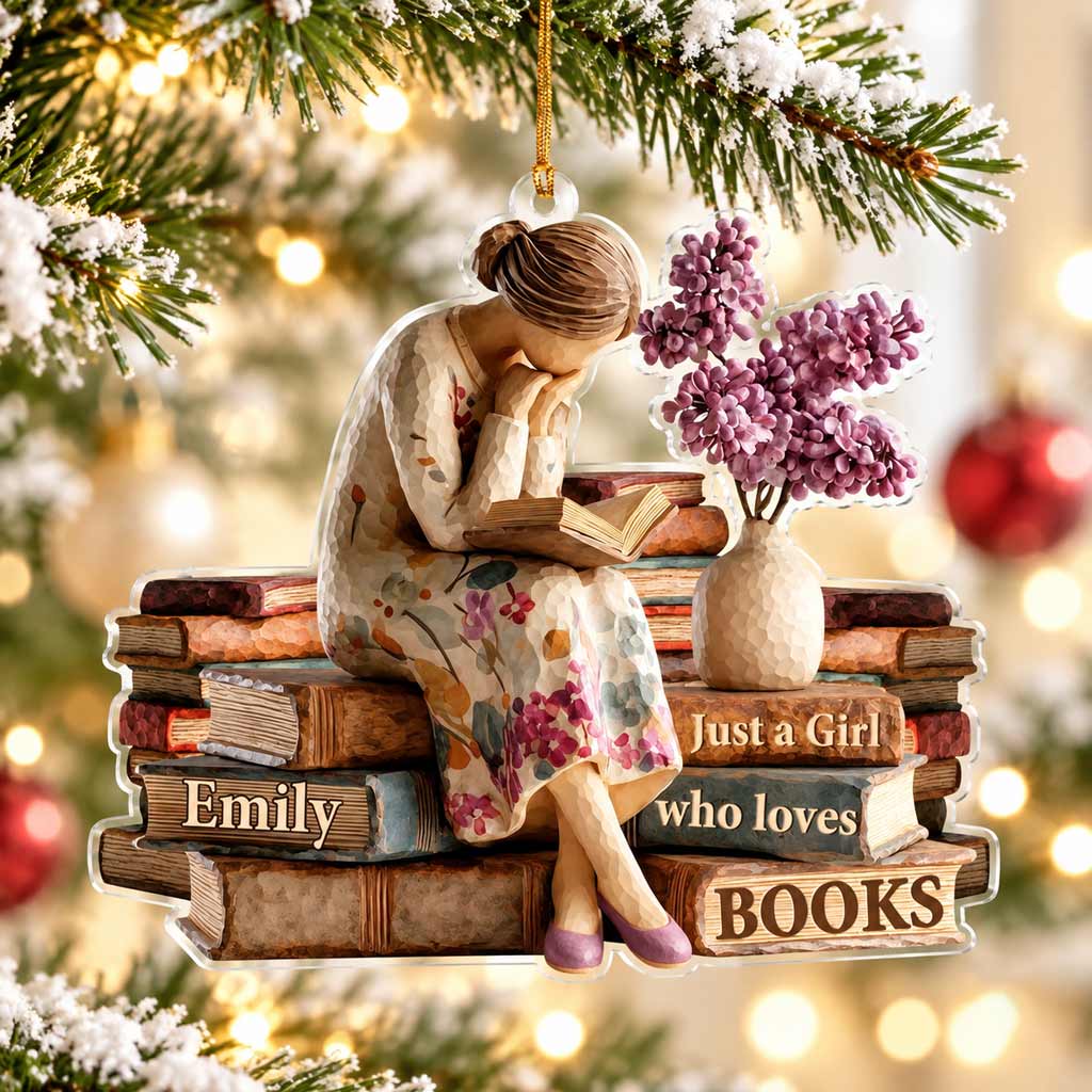 Just A Girl Who Loves Books Custom Name Female Reader Book Lover Acrylic Ornament