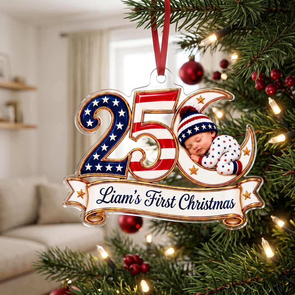 America's 250th Baby's First Christmas Custom Photo 2026 Newborn Acrylic Christmas  Ornament