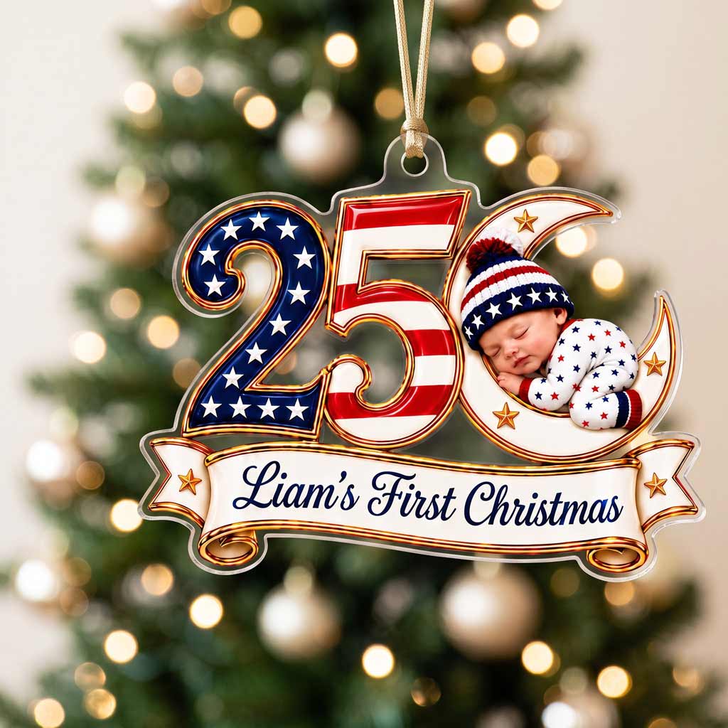 America's 250th Baby's First Christmas Custom Photo 2026 Newborn Acrylic Christmas  Ornament