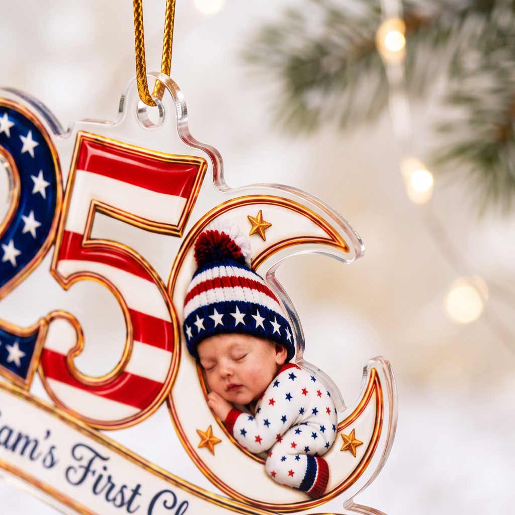America's 250th Baby's First Christmas Custom Photo 2026 Newborn Acrylic Christmas  Ornament