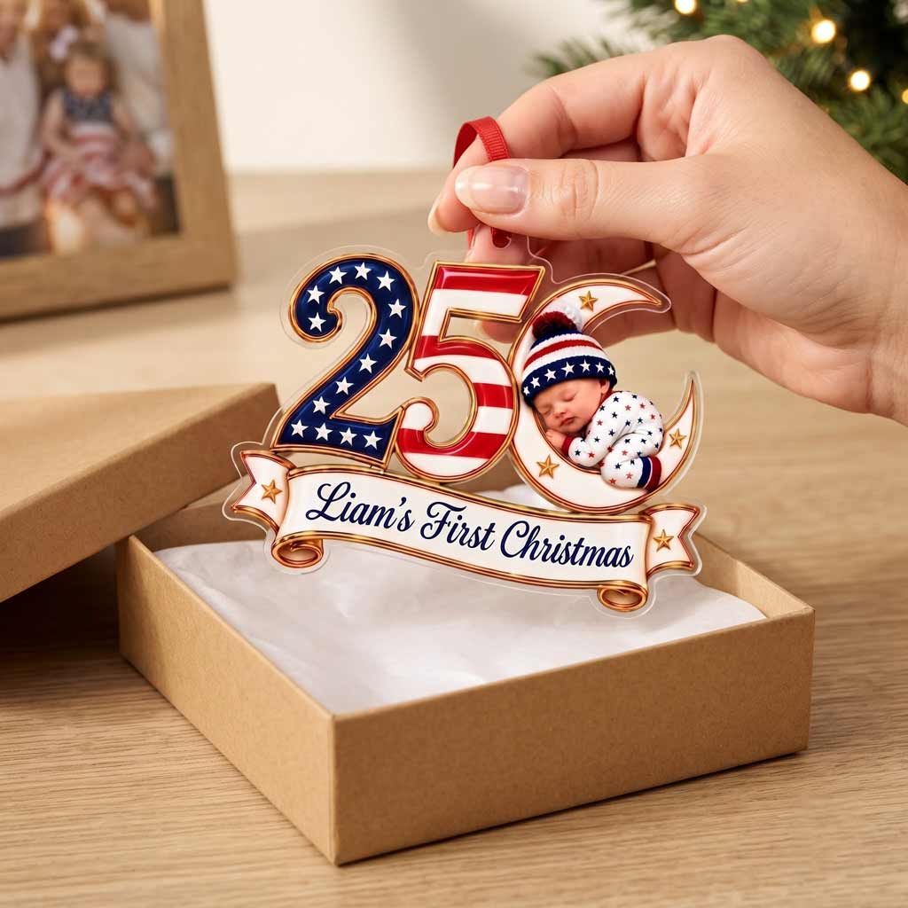 America's 250th Baby's First Christmas Custom Photo 2026 Newborn Acrylic Christmas  Ornament