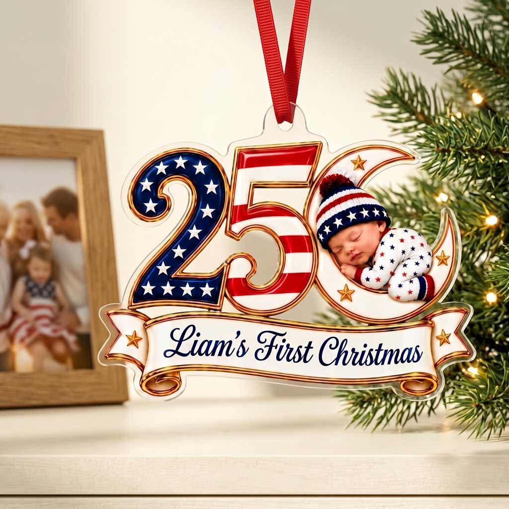 America's 250th Baby's First Christmas Custom Photo 2026 Newborn Acrylic Christmas  Ornament