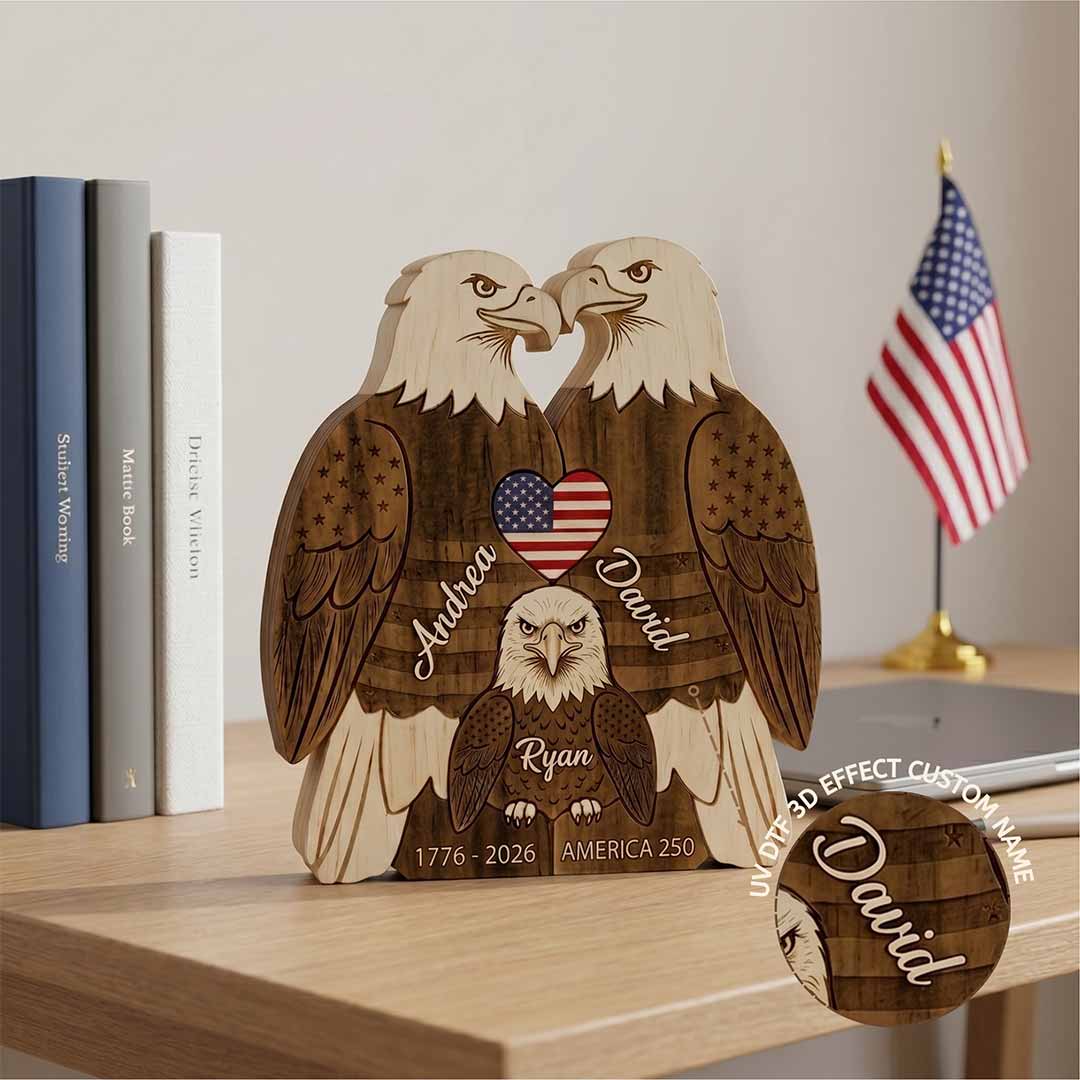 Personalized Eagle 3 Pieces Family Edition Custom Wooden Puzzle