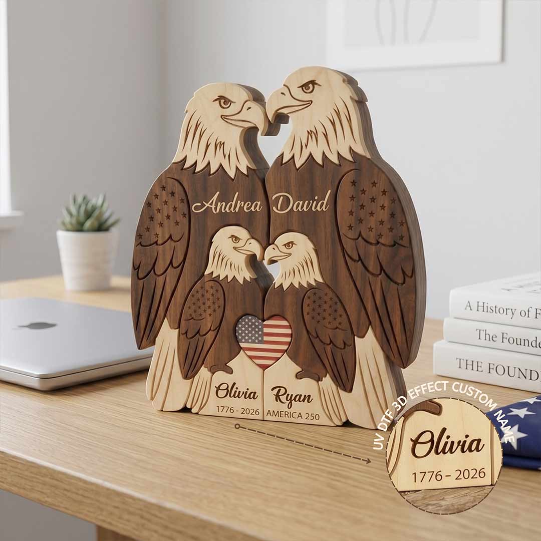 Personalized Eagle 4 Pieces Family Edition Custom Wooden Puzzle