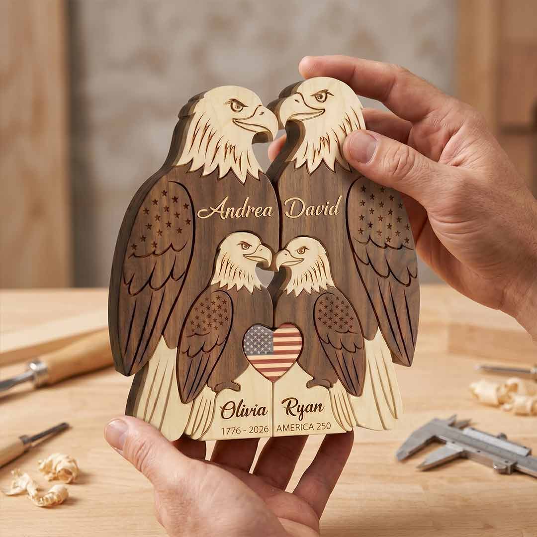 Personalized Eagle 4 Pieces Family Edition Custom Wooden Puzzle
