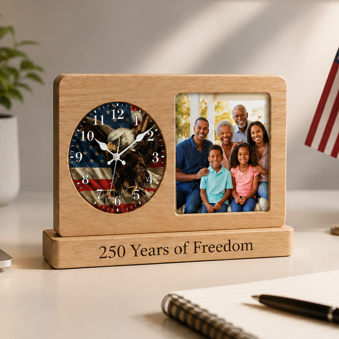 Personalized 250 Years Of Freedom Wooden Clock Frame Custom Family Photo Gift