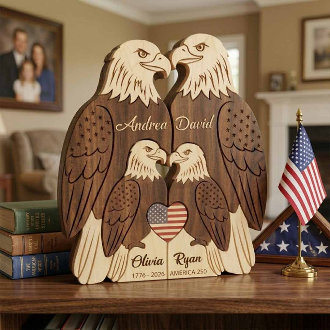 Personalized Eagle 4 Pieces Family Edition Custom Wooden Puzzle