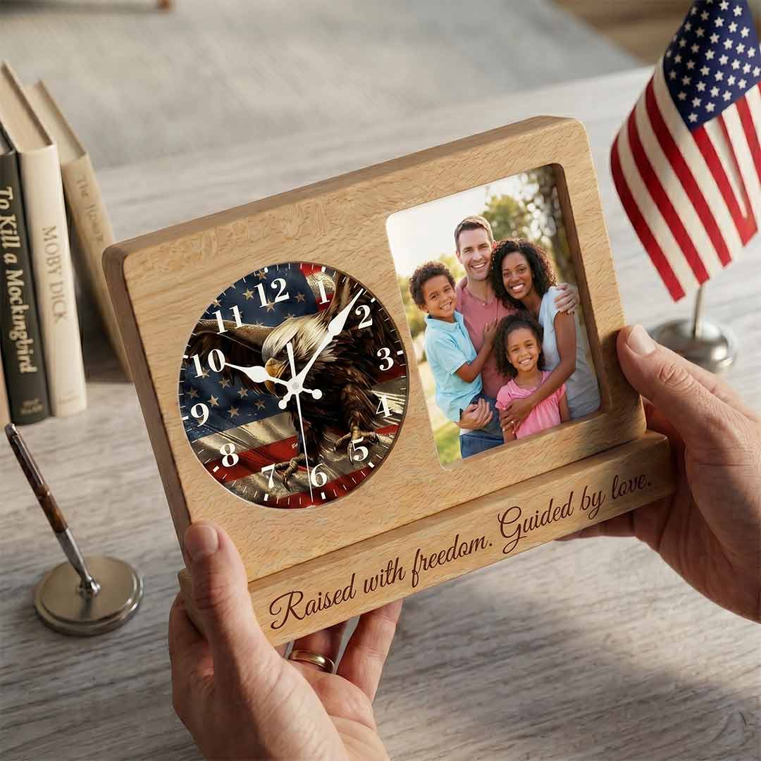 Personalized 250 Years Of Freedom Wooden Clock Frame Custom Family Photo Gift