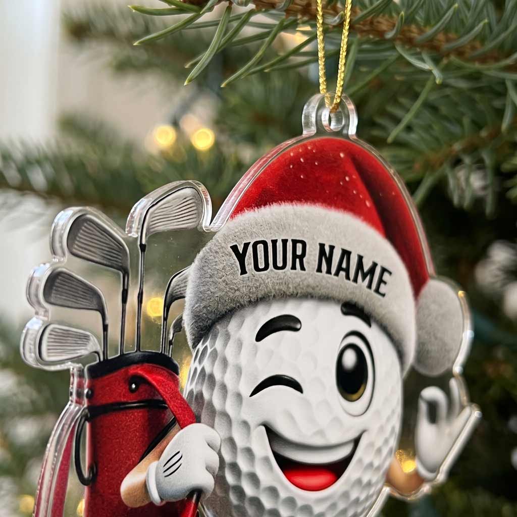 Winking Santa Golf Ball With Golf Clubs Custom Golf Lover for Golfer Acrylic Ornament
