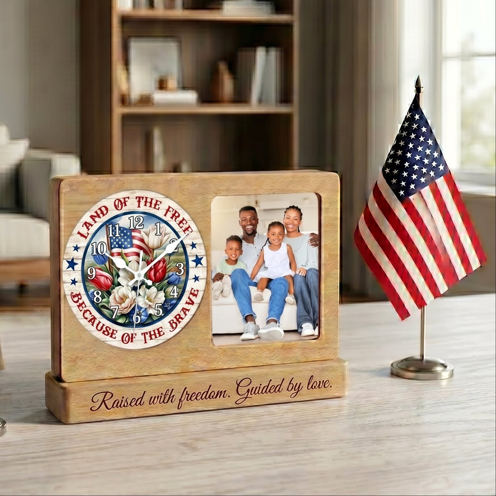 Personalized 250 Years Of Freedom Wooden Clock Frame Custom Family Photo Gift
