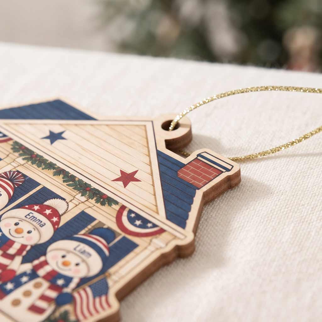 America's 250th Our Christmas Anniversary Gift Custom Member's Name Date Family Wooden Ornament