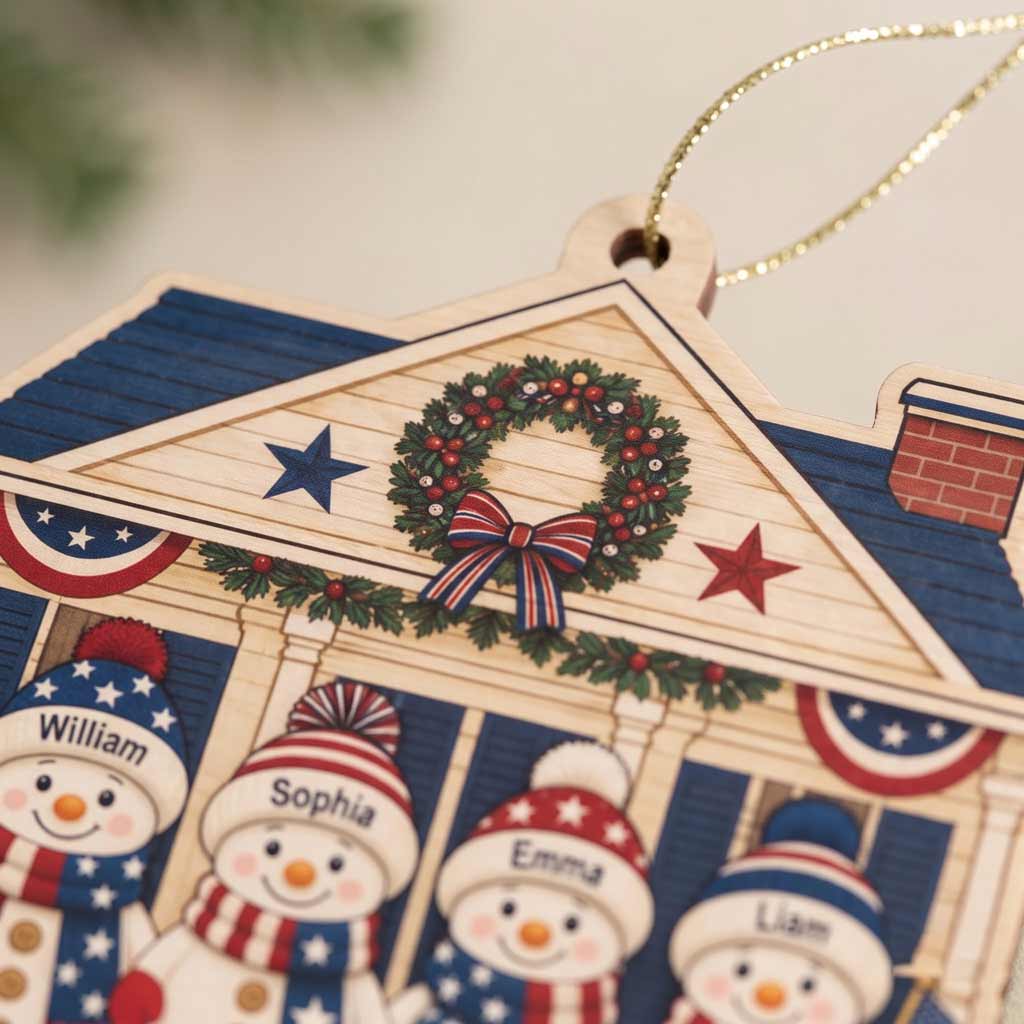 America's 250th Our Christmas Anniversary Gift Custom Member's Name Date Family Wooden Ornament