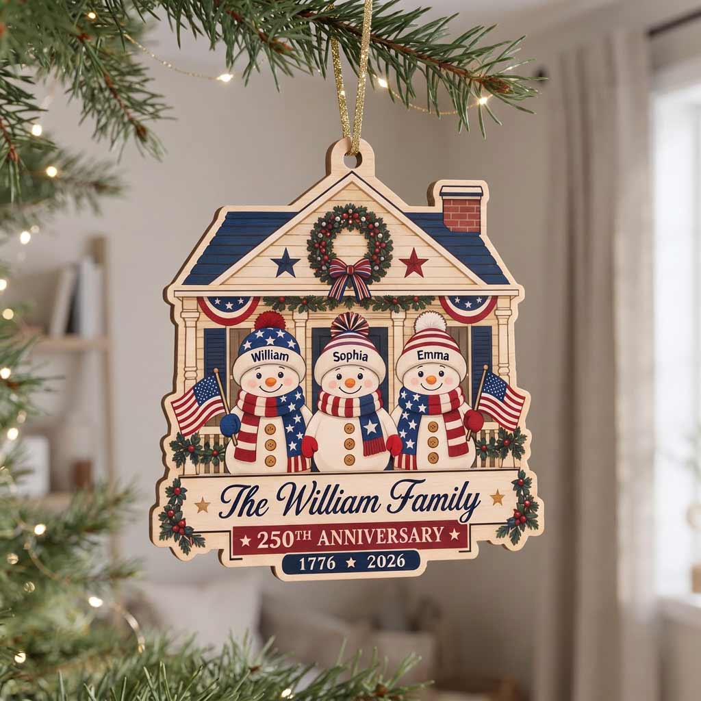 America's 250th Our Christmas Anniversary Gift Custom Member's Name Date Family Wooden Ornament