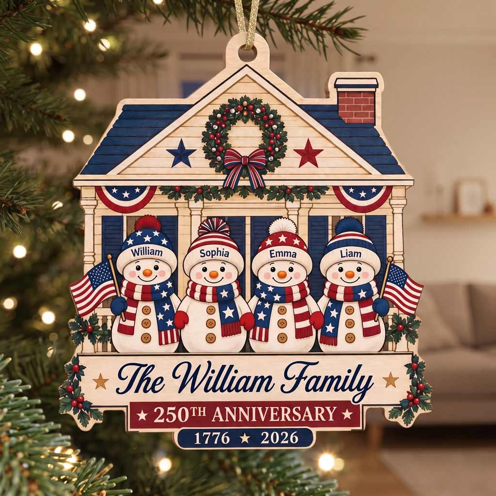 America's 250th Our Christmas Anniversary Gift Custom Member's Name Date Family Wooden Ornament