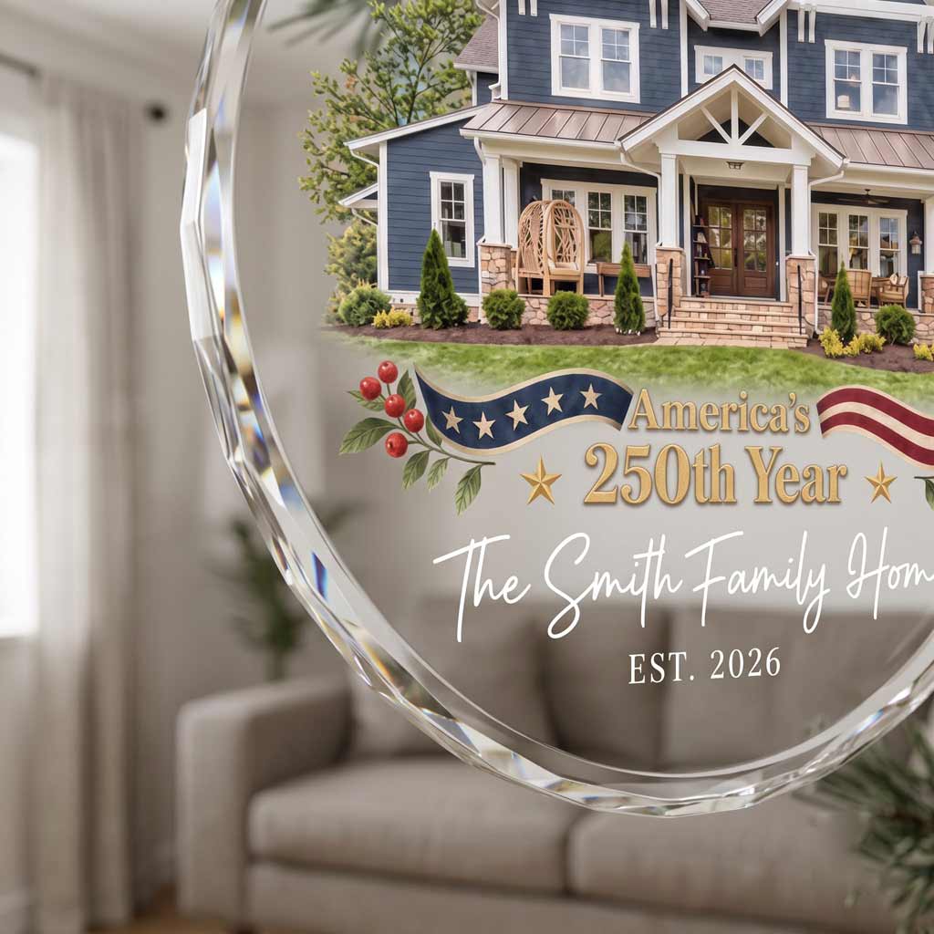 America's 250th Year New Home Custom Name Date Family Establishment New Home Patriotic Round Glass Ornament