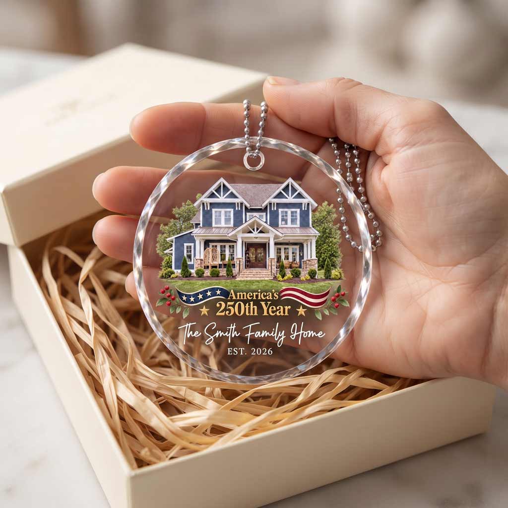 America's 250th Year New Home Custom Name Date Family Establishment New Home Patriotic Round Glass Ornament