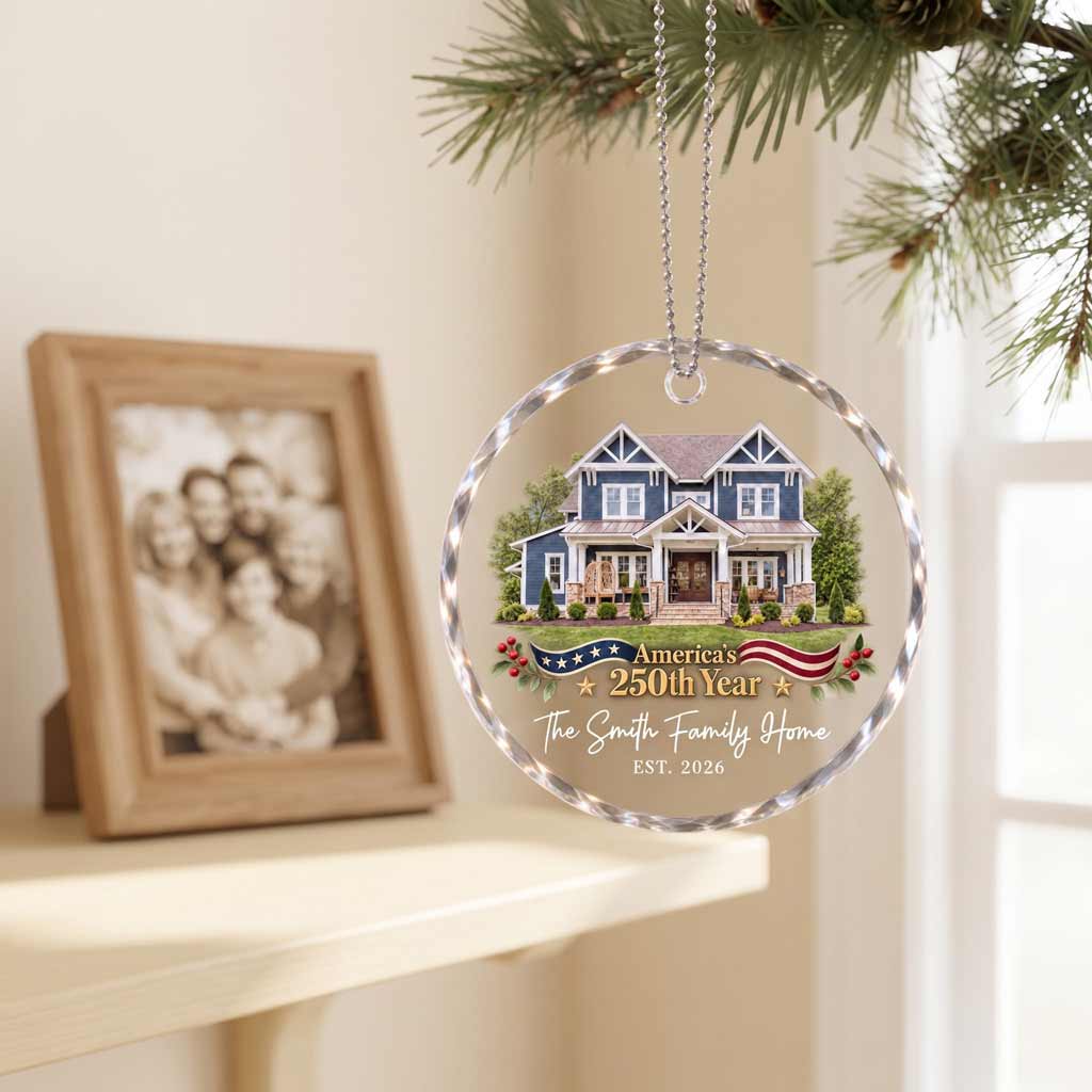 America's 250th Year New Home Custom Name Date Family Establishment New Home Patriotic Round Glass Ornament