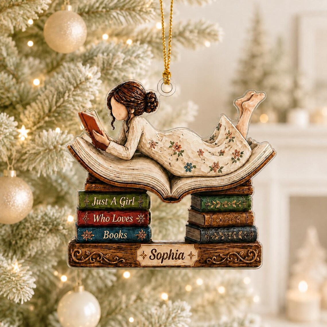 Christmas Book Lover 2026 Custom Name Date Acrylic Ornament