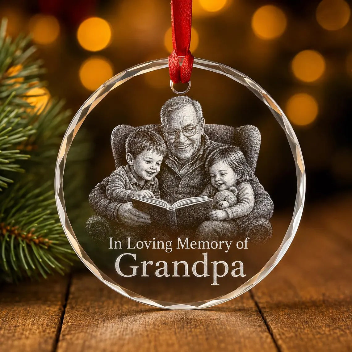 Grandpa In Loving Memory Custom Photo Memorial Round Glass Christmas Ornament Grandpa Memorial Keepsake Gift