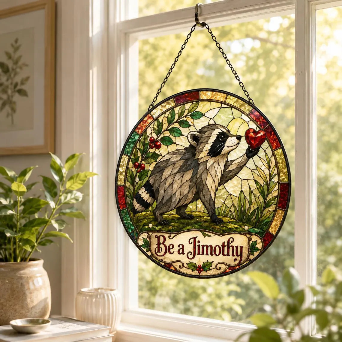 Be a Jimothy Opossum Stained Glass Suncatcher Ornament Funny Animal