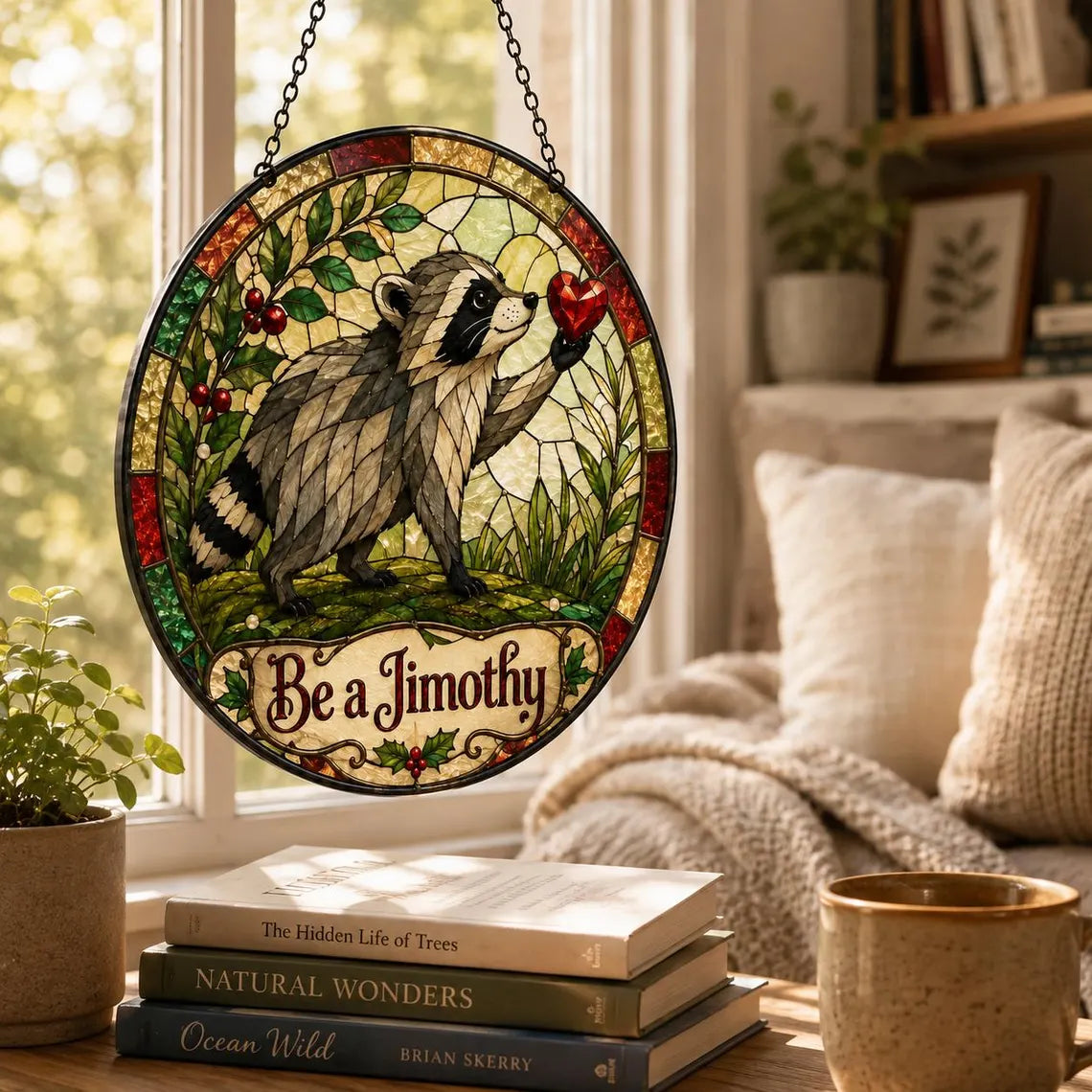 Be a Jimothy Opossum Stained Glass Suncatcher Ornament Funny Animal