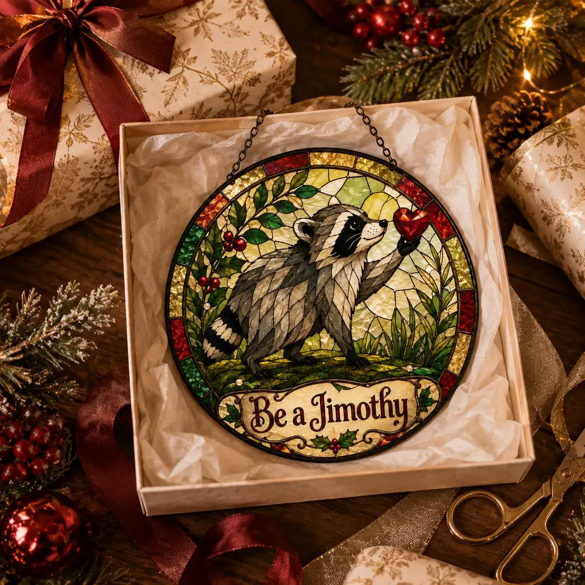 Be a Jimothy Opossum Stained Glass Suncatcher Ornament Funny Animal