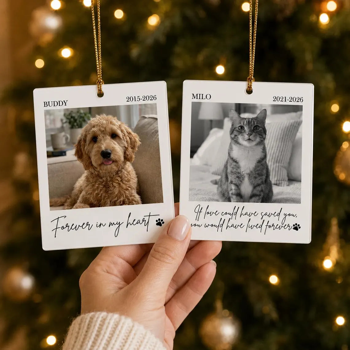 Pet Memorial Portrait Custom Name Date Photo Pet Acrylic Christmas Ornament Pet Memorial Keepsake Gift
