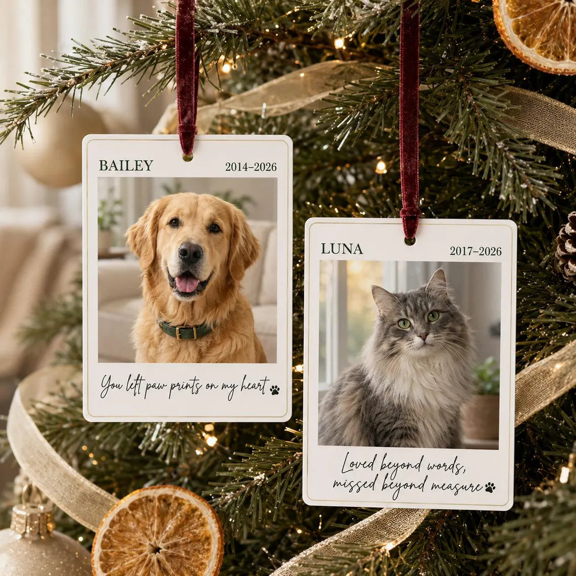Pet Memorial Portrait Custom Name Date Photo Pet Acrylic Christmas Ornament Pet Memorial Keepsake Gift
