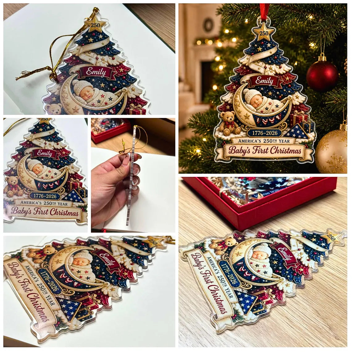 Baby's First Christmas 2026 America's 250th Custom Name Baby's First Christmas Acrylic Christmas Ornament