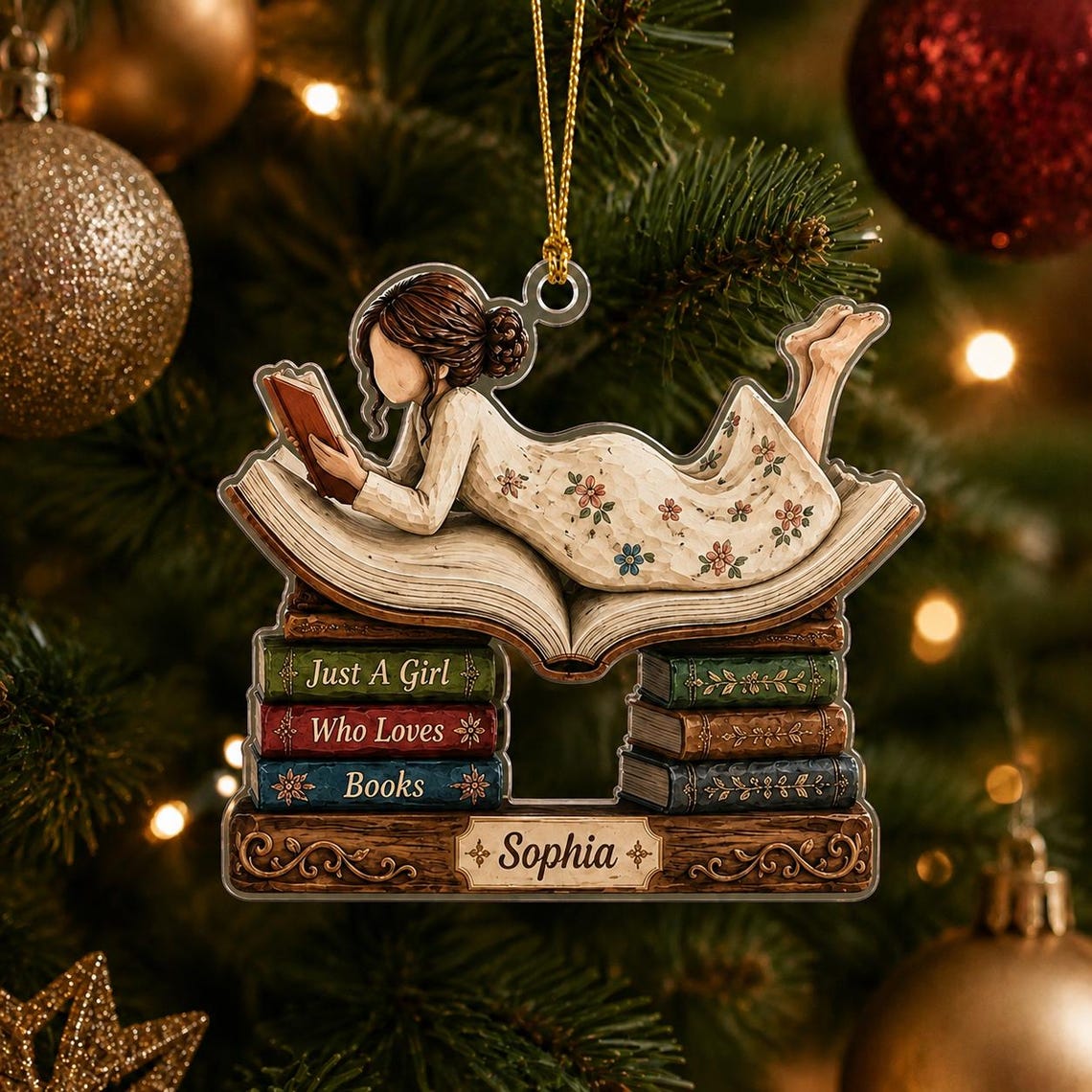Christmas Book Lover 2026 Custom Name Date Acrylic Ornament