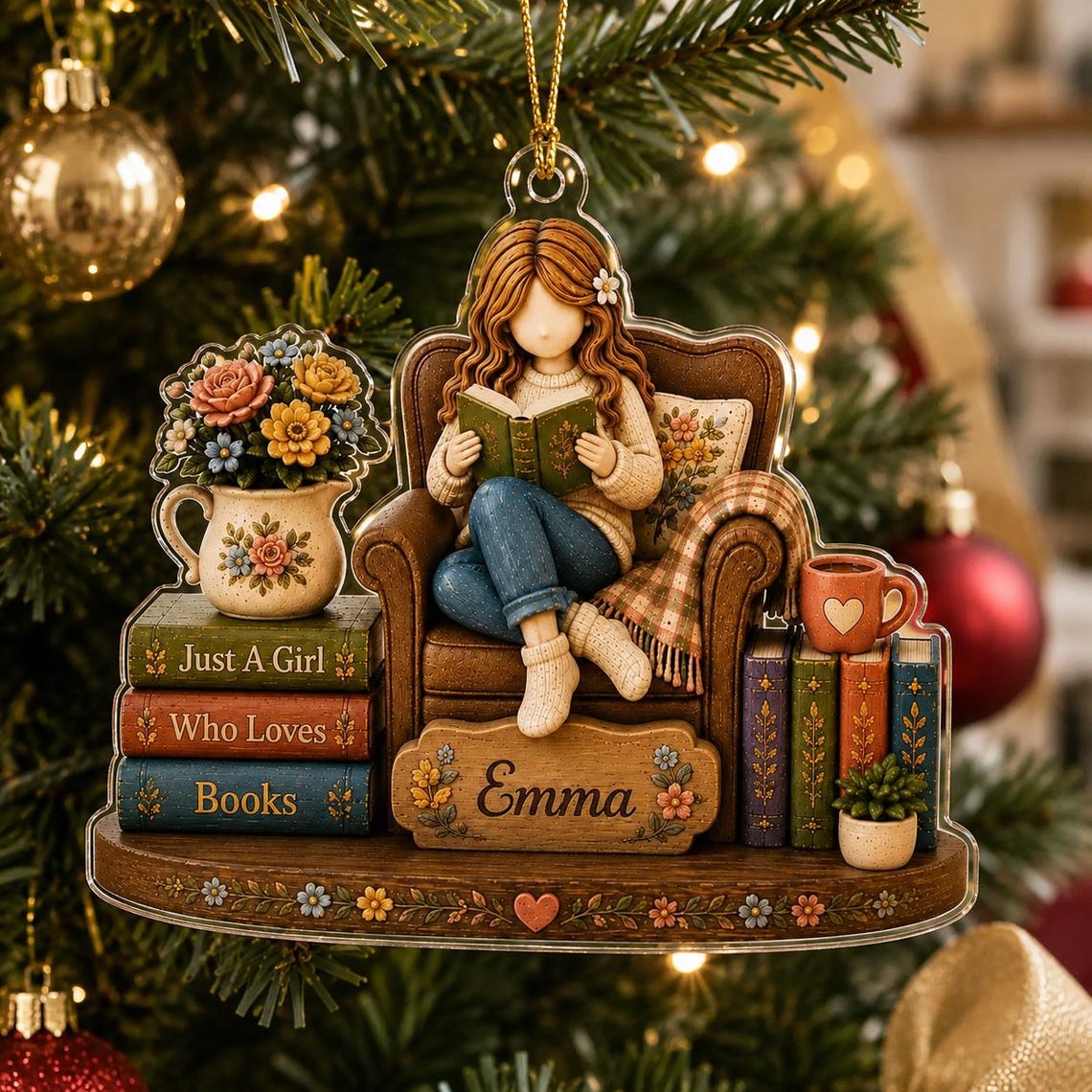 Christmas Book Lover 2026 Custom Name Date Acrylic Ornament