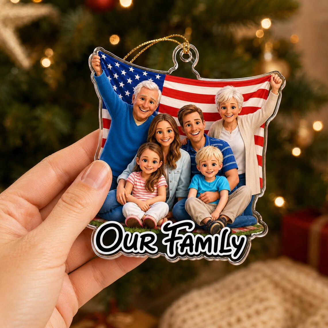 Cartoon Family Portrait Custom Text Photo Family Acrylic Christmas Ornament Cartoon Your Photos For Family Kids Grandkids