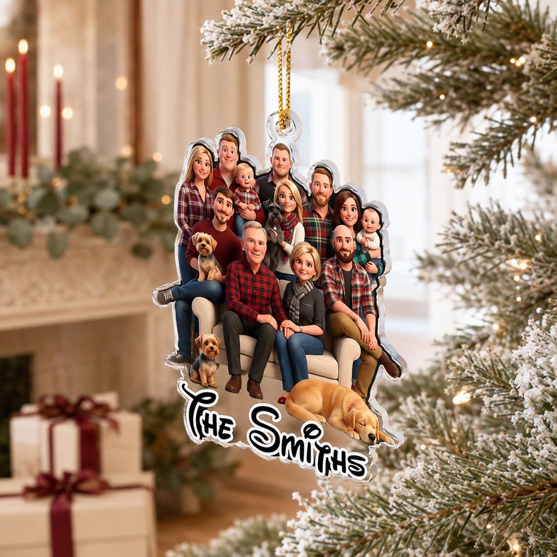 Cartoon Family Portrait Custom Text Photo Family Acrylic Christmas Ornament Cartoon Your Photos For Family Kids Grandkids
