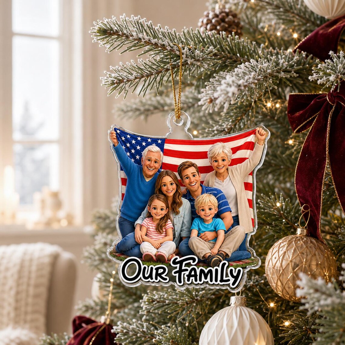 Cartoon Family Portrait Custom Text Photo Family Acrylic Christmas Ornament Cartoon Your Photos For Family Kids Grandkids