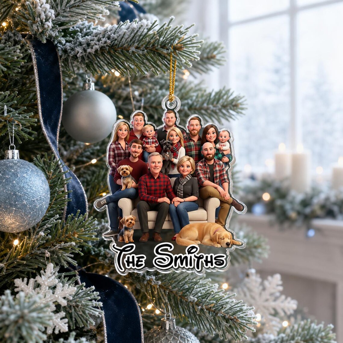 Cartoon Family Portrait Custom Text Photo Family Acrylic Christmas Ornament Cartoon Your Photos For Family Kids Grandkids