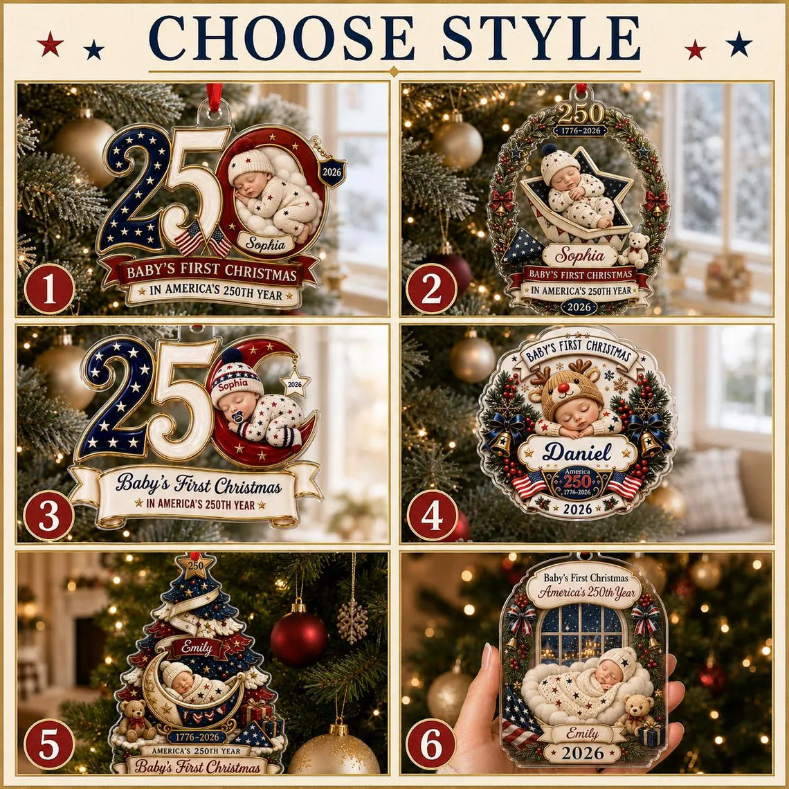 Baby's First Christmas 2026 America's 250th Custom Name Baby's First Christmas Acrylic Christmas Ornament
