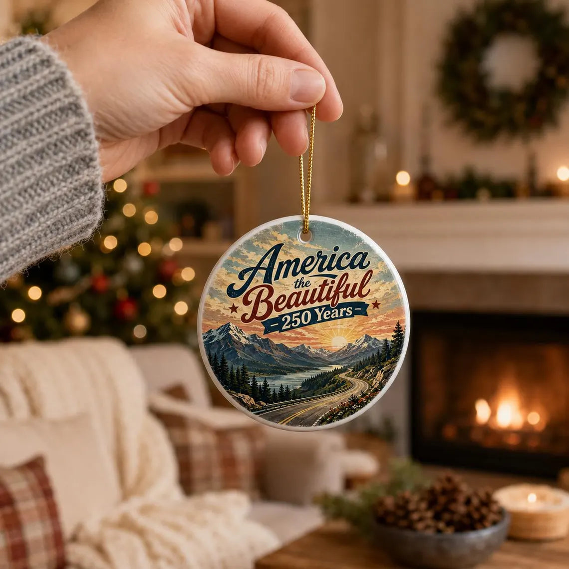 America the Beautiful 250 Years America's 250th Round Ceramic Christmas Ornament