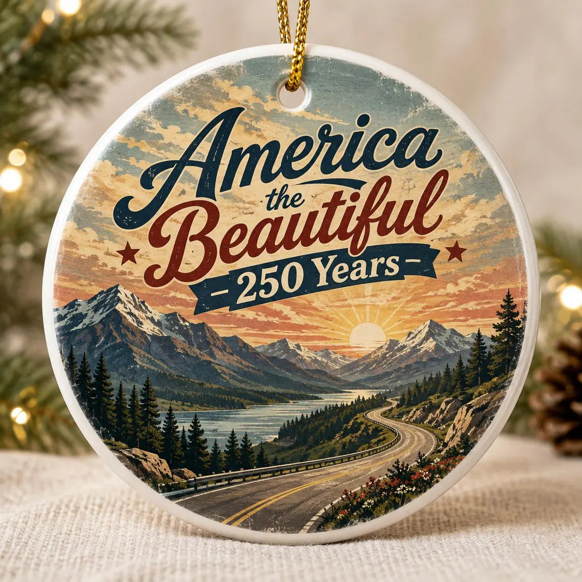 America the Beautiful 250 Years America's 250th Round Ceramic Christmas Ornament